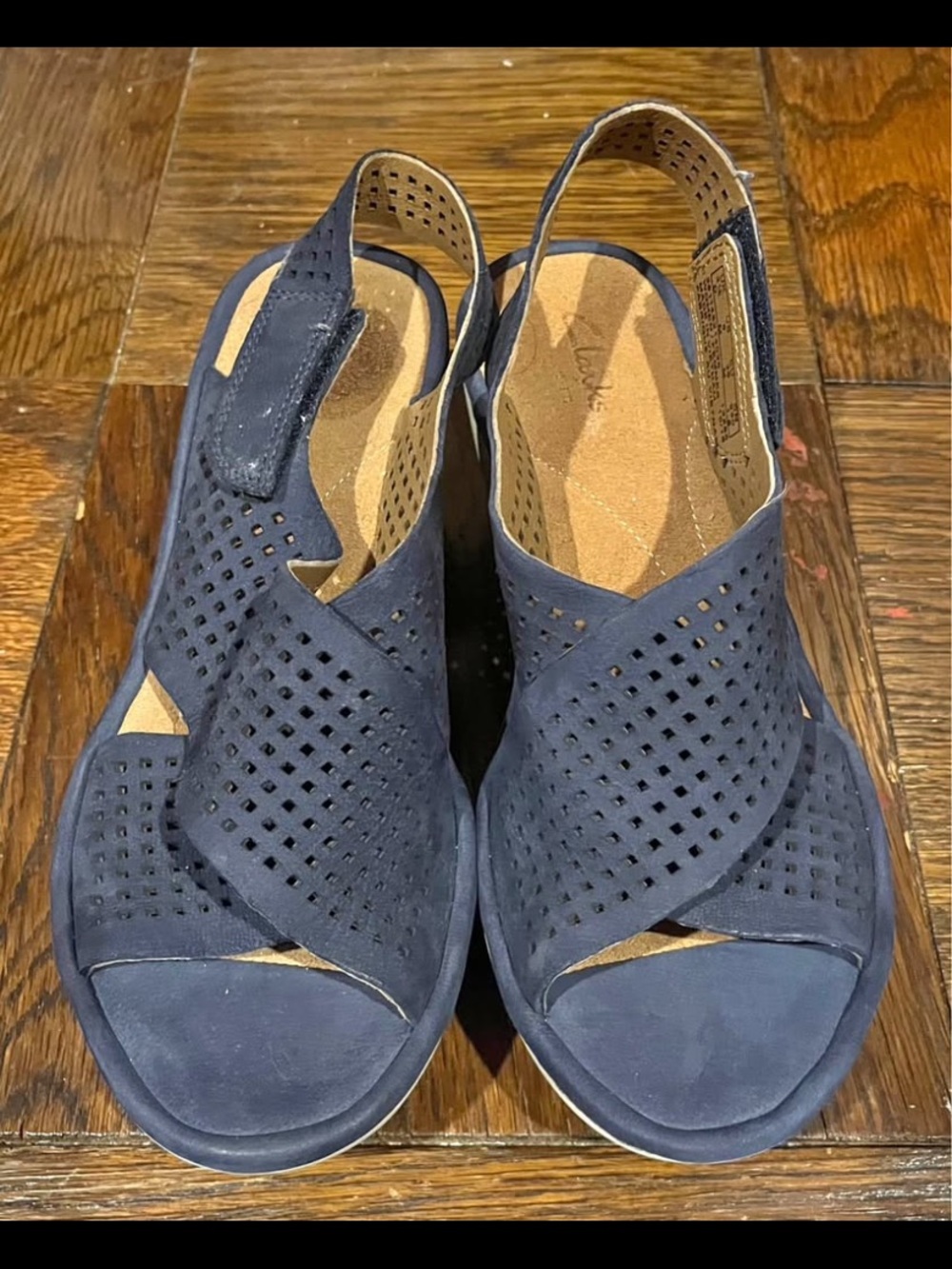 Clarks Navy Blue Perforated Wedge Sandals